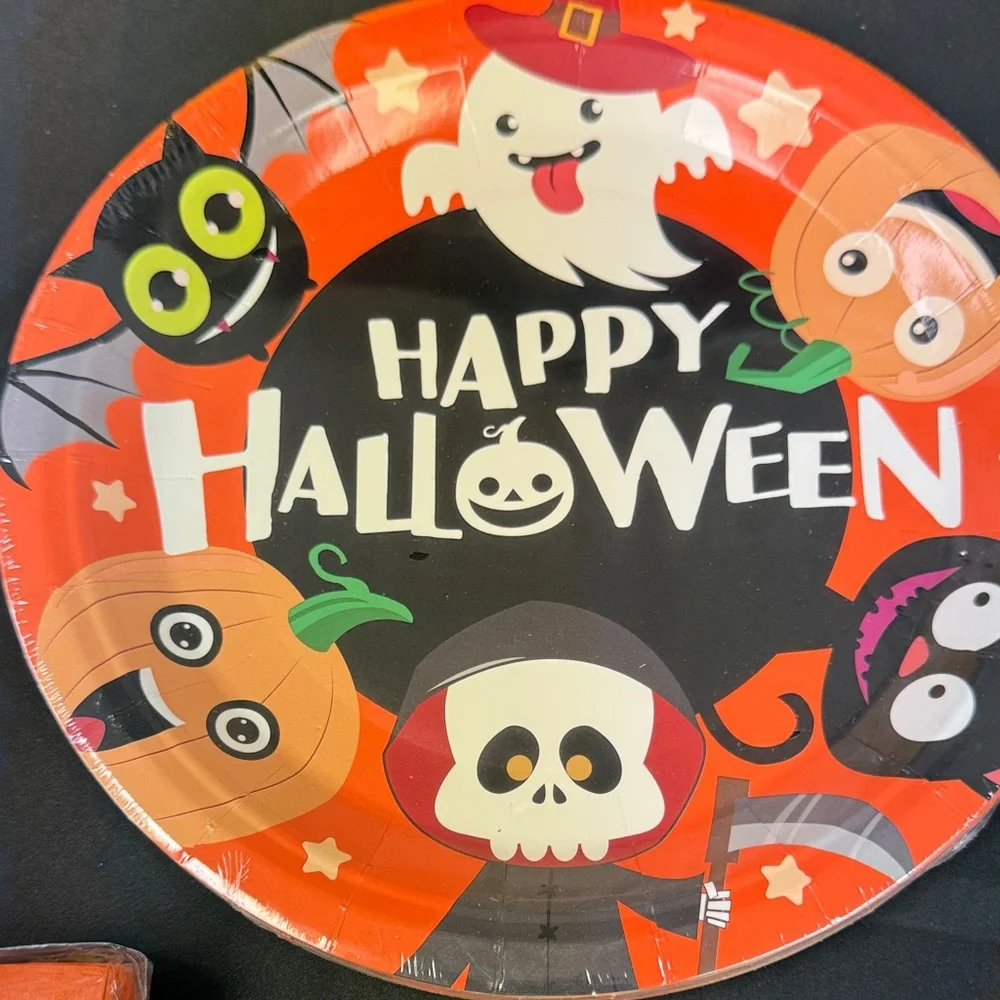 Halloween Party Supplies Set - Orange and Black 24 plates 24 cups 48 napkins new